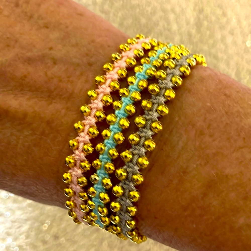 New Super Cute Boho Beaded Gold Surf Festival Bracelet Light Pink